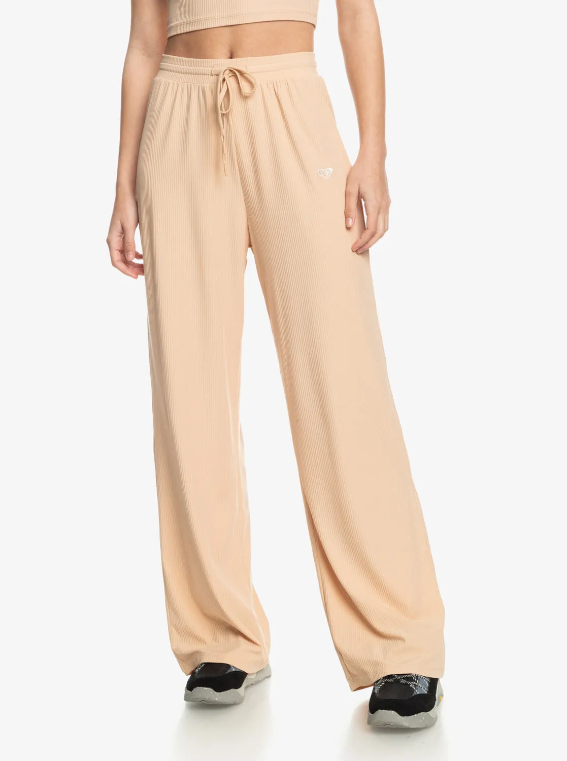 Rise & Vibe Rib Wide Leg Pants - Toasted Almond