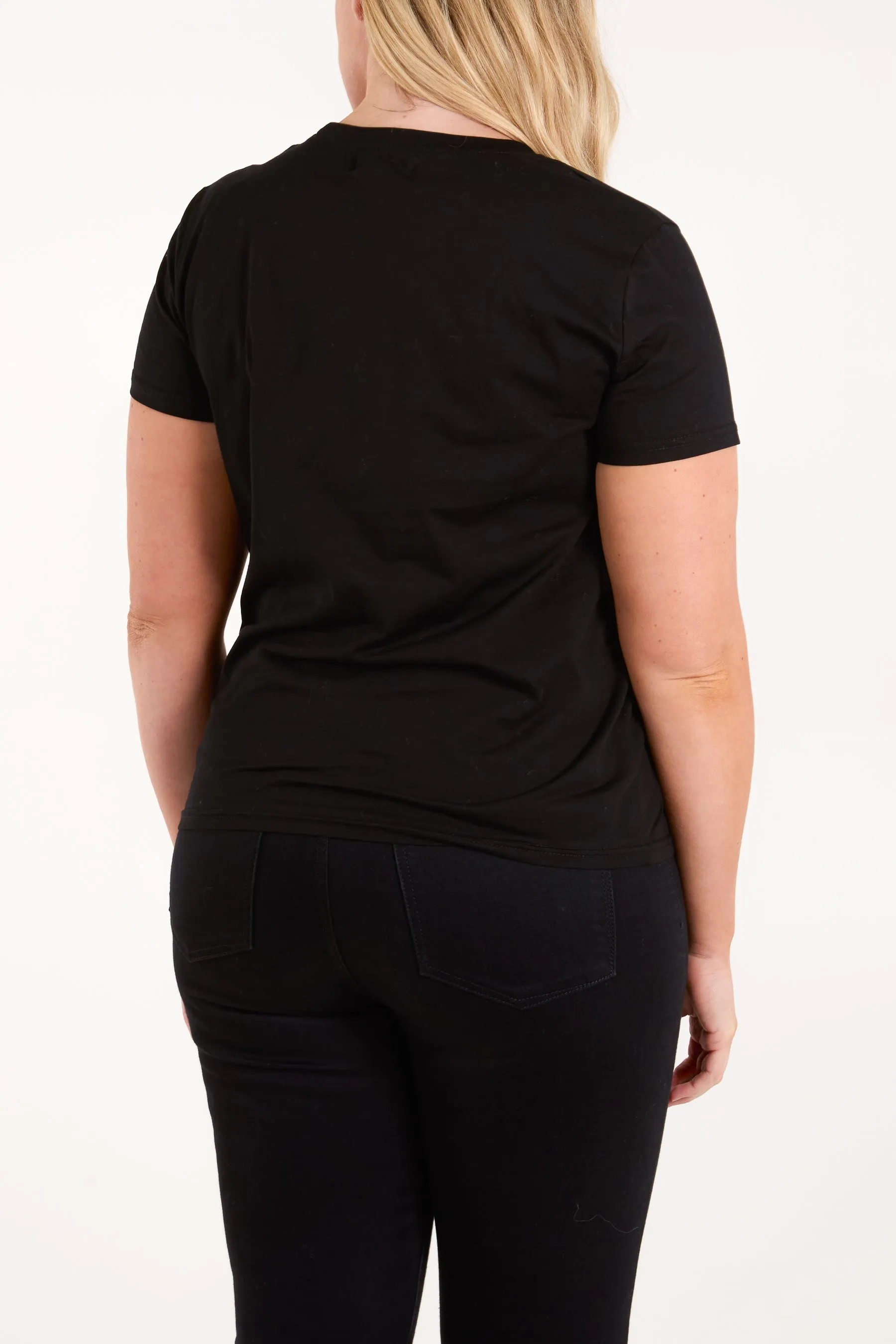 Sarah Embellished Bow Applique T Shirt Black