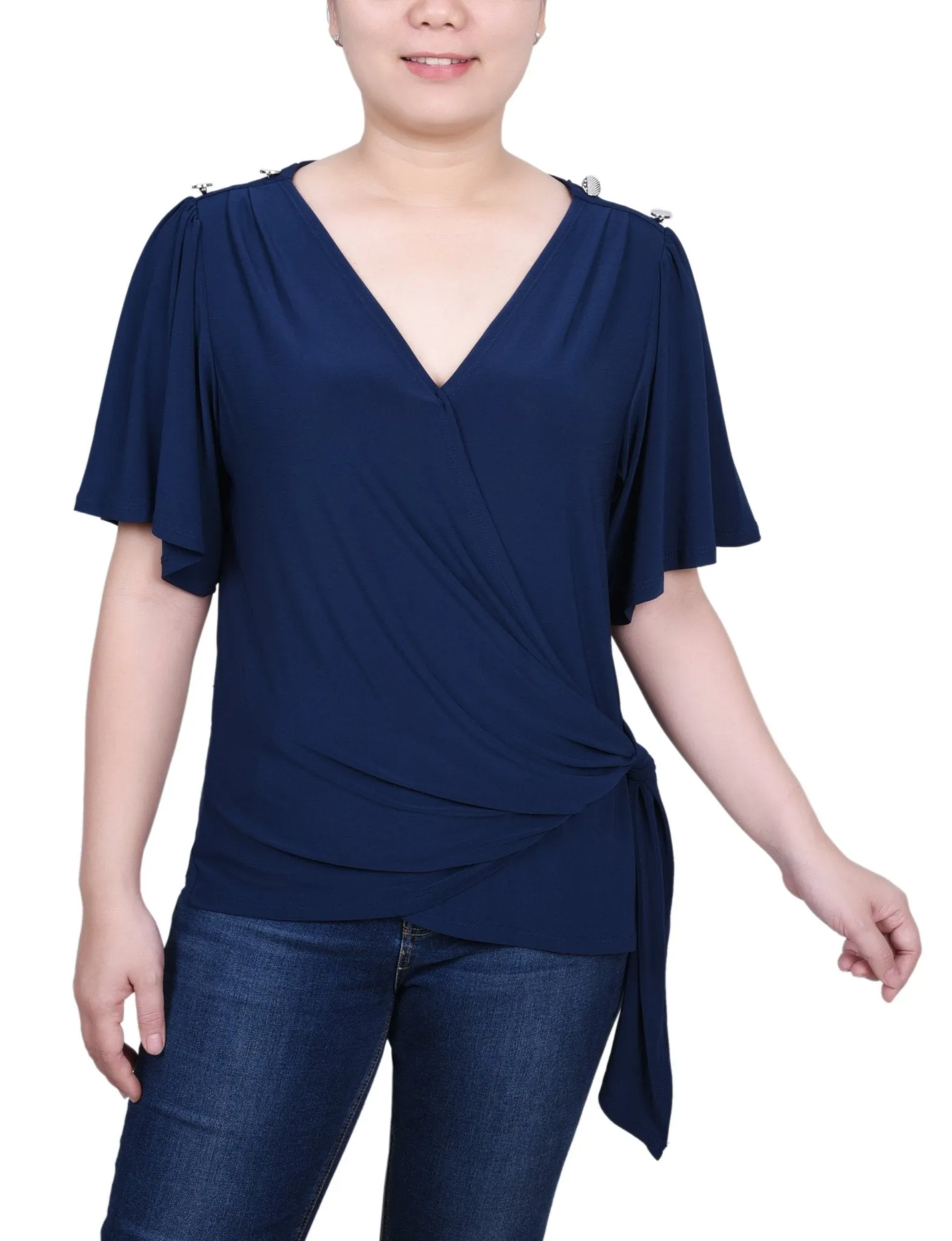 Short Sleeve Wrap Top - Petite