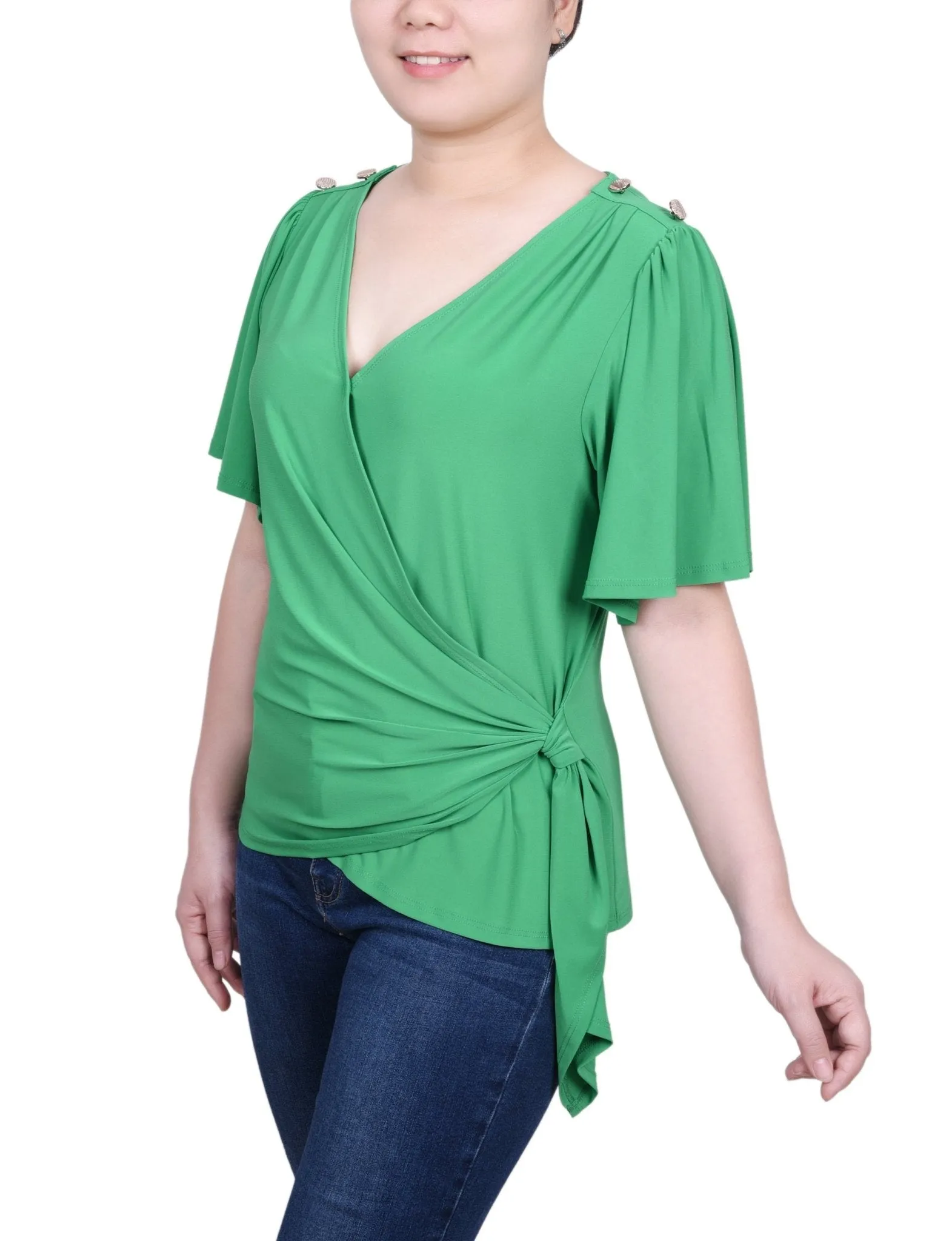 Short Sleeve Wrap Top - Petite