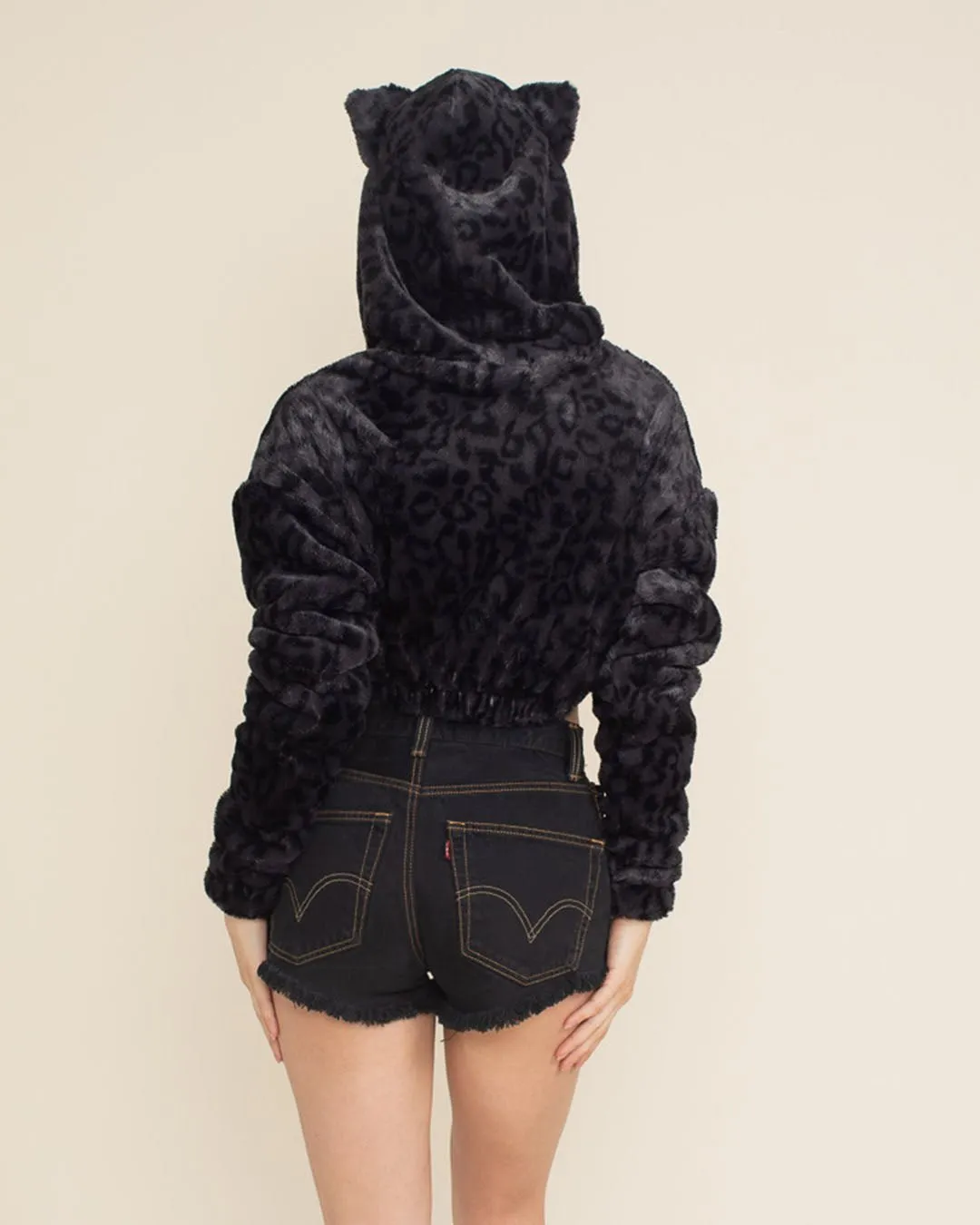 Slate Leopard Classic Ultra Soft Faux Fur Crop Hoodie | Women's