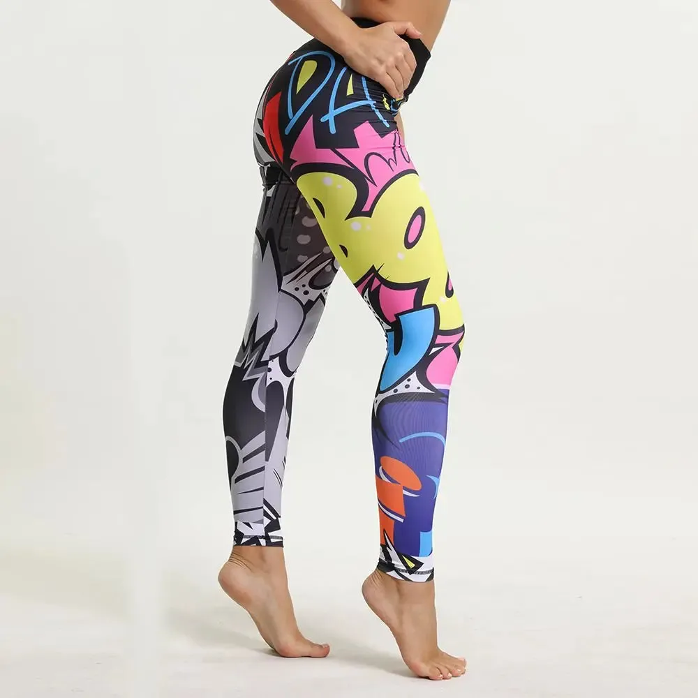 SVOKOR Cartoon Painted Leggings Women Graffiti Push Up Fitness Leggings High Waist Workout Pants Fashion Gym Leggins