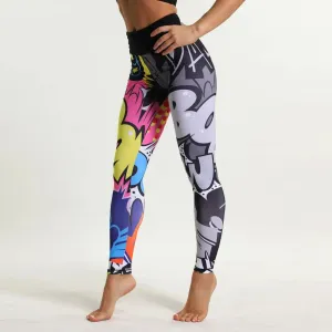 SVOKOR Cartoon Painted Leggings Women Graffiti Push Up Fitness Leggings High Waist Workout Pants Fashion Gym Leggins