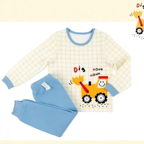 Thermal Korean Kids Pajamas Set-Yellow Excavator