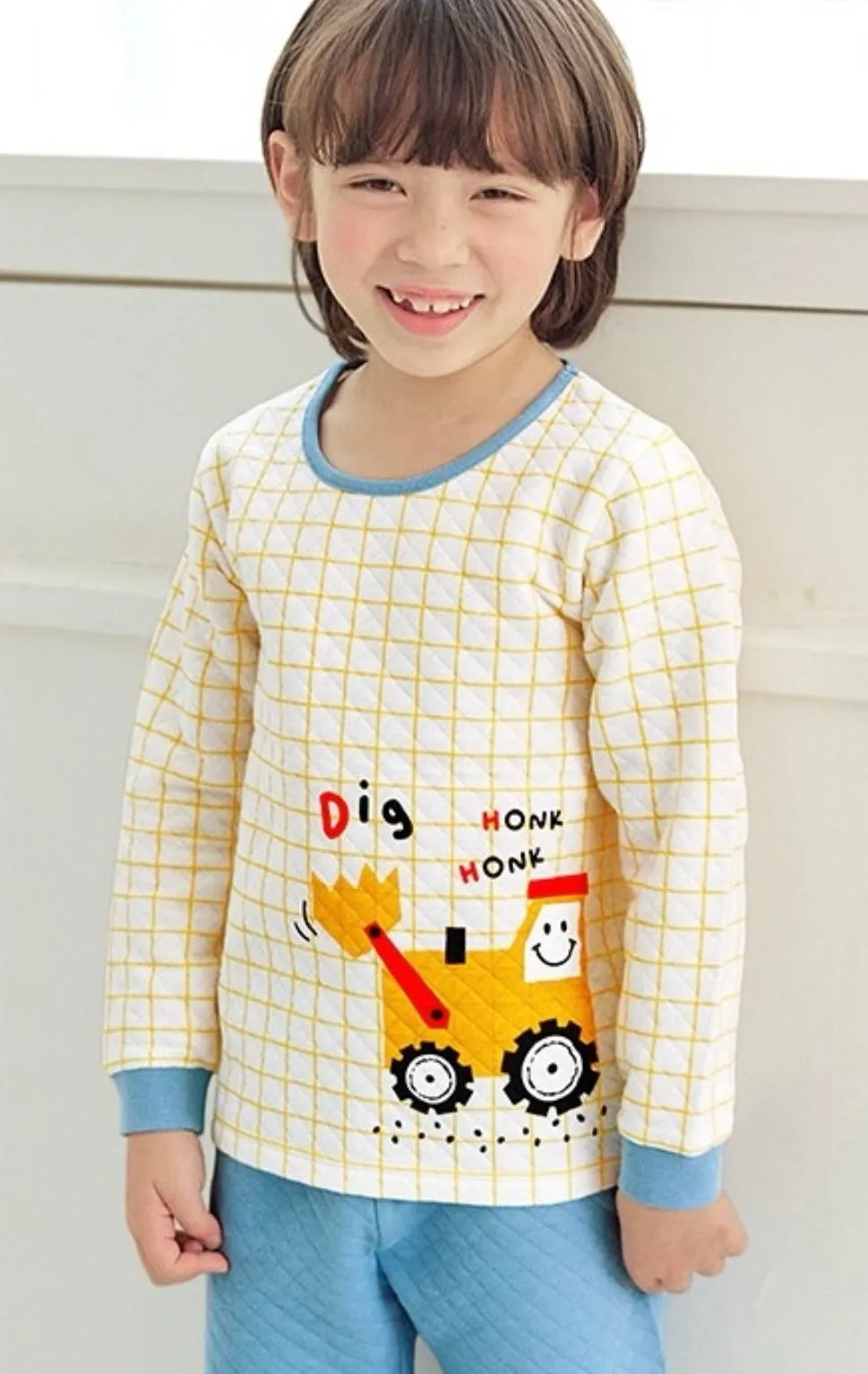 Thermal Korean Kids Pajamas Set-Yellow Excavator