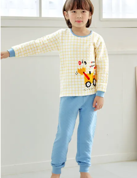 Thermal Korean Kids Pajamas Set-Yellow Excavator