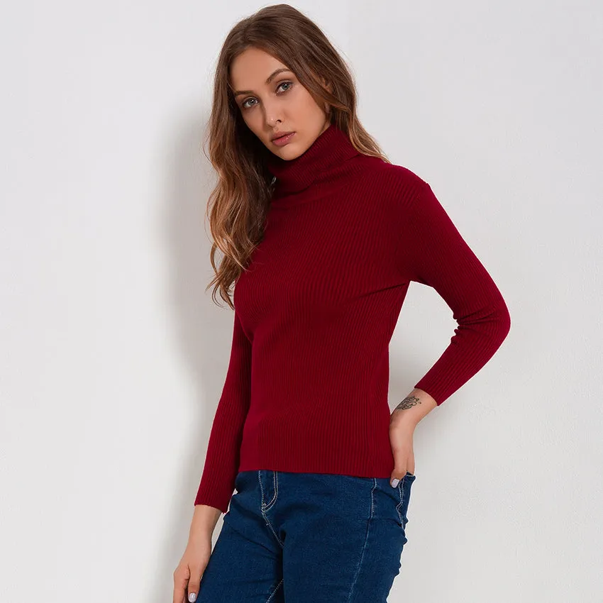 Turtleneck Knitted Long Sleeve Slim Fit Sweater