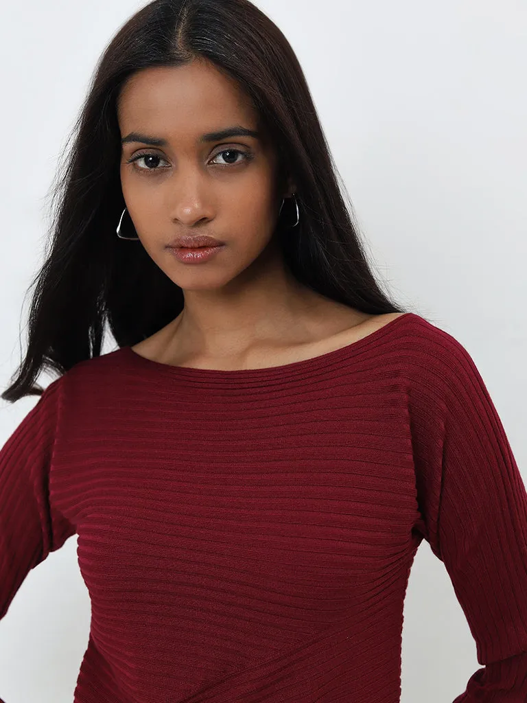 Wardrobe Maroon Ribbed Sweater