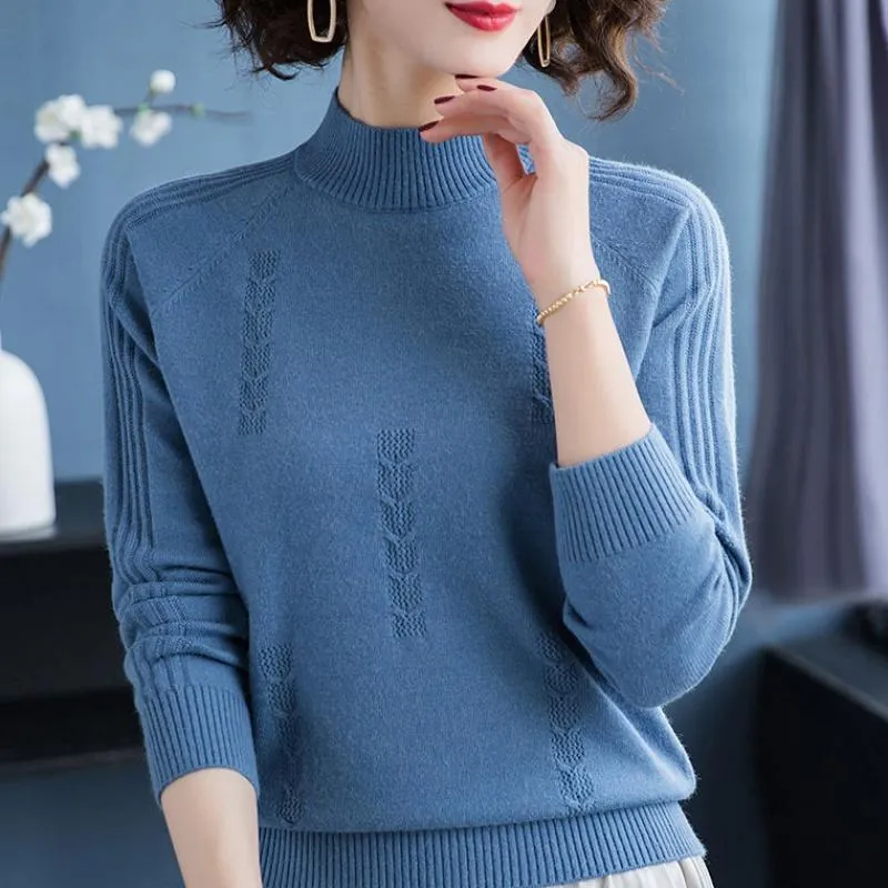 Wenkouban PEONFLY Turtleneck Sweater Autumn Winter Knitted Pullovers Women Sweaters Casual Loose Long Sleeve Solid Color Female Jumper