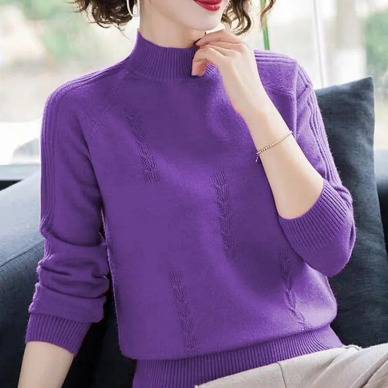 Wenkouban PEONFLY Turtleneck Sweater Autumn Winter Knitted Pullovers Women Sweaters Casual Loose Long Sleeve Solid Color Female Jumper