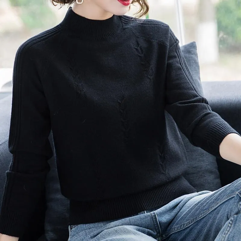 Wenkouban PEONFLY Turtleneck Sweater Autumn Winter Knitted Pullovers Women Sweaters Casual Loose Long Sleeve Solid Color Female Jumper