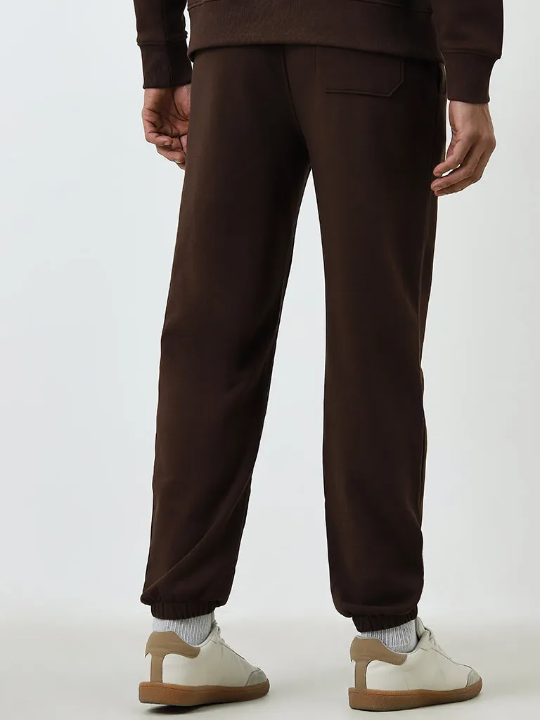 WES Casuals Brown Relaxed-Fit Mid-Rise Track Pants