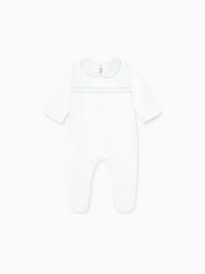 White Remo Smock Baby Sleepsuit