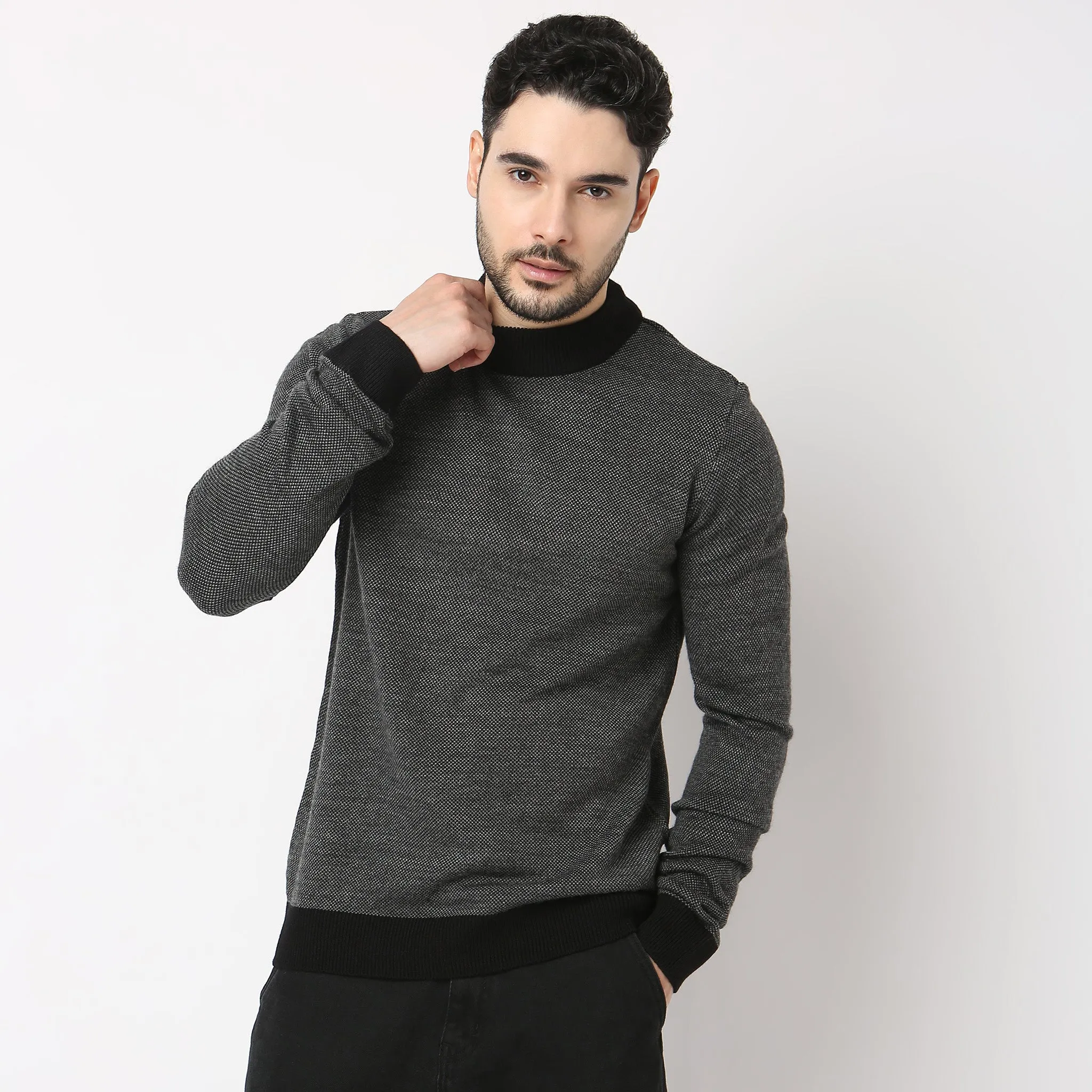 Winter Edit™ - High Neck - Black Grindle Ultra Warm Sweater - Regular Fit