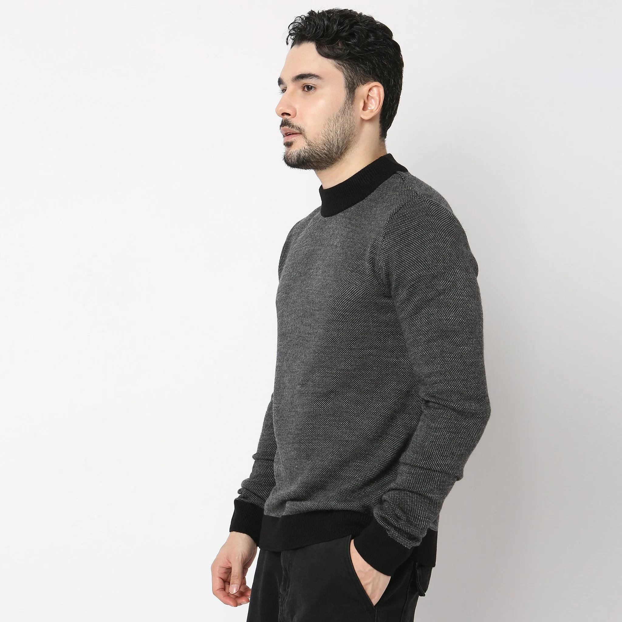 Winter Edit™ - High Neck - Black Grindle Ultra Warm Sweater - Regular Fit