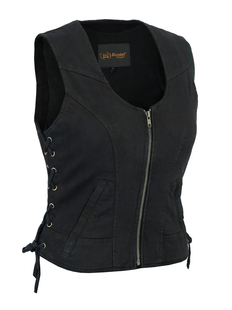 Women's Stylish Black Denim Zipper Front Vest